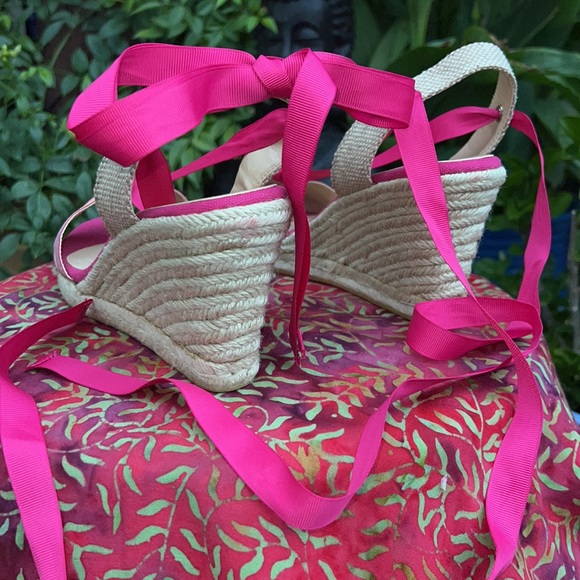 Talbots Pink Ankle Wrap Espadrille Wedge Sandals - Picture 7 of 17